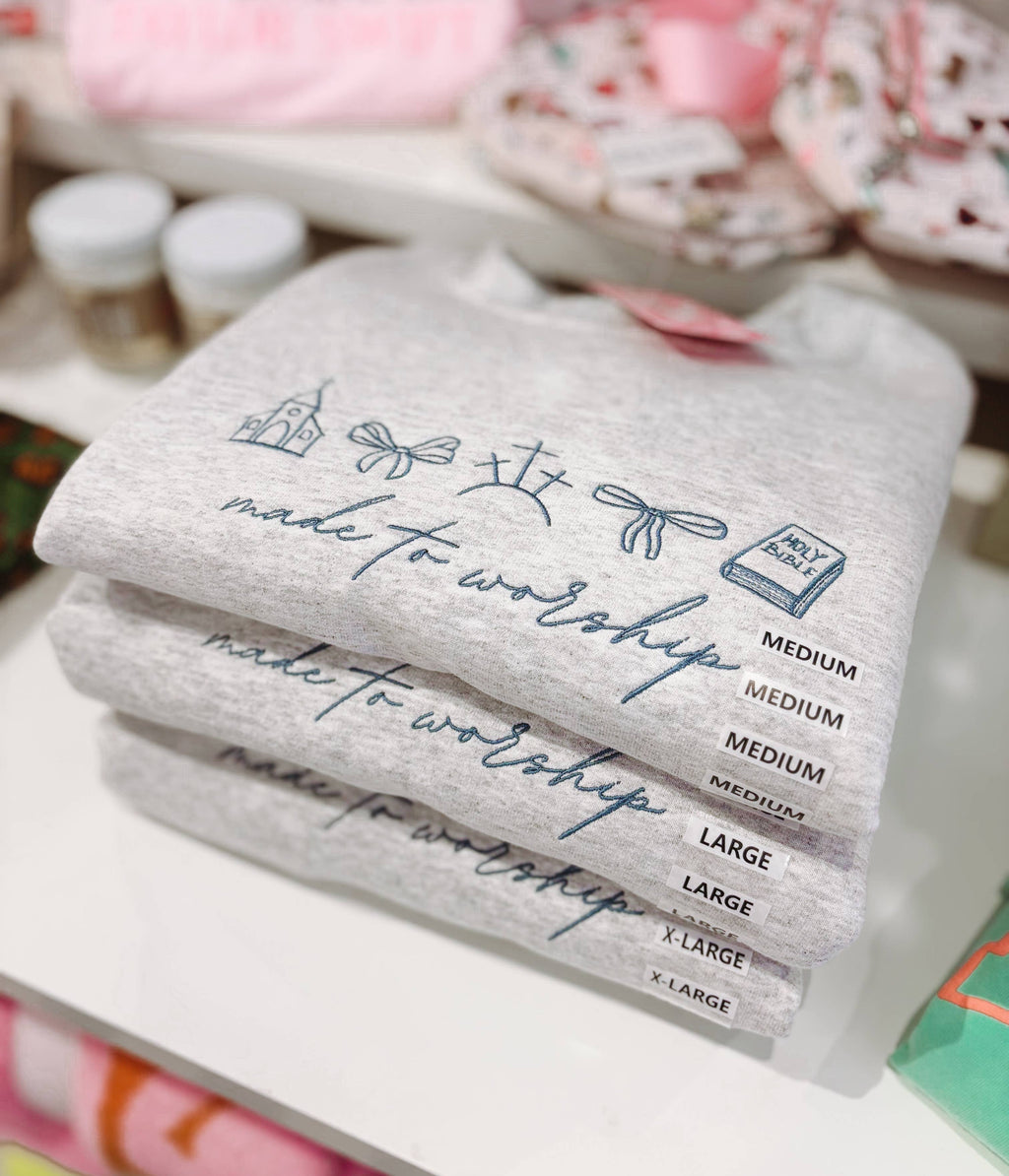 Made To Worship Embroidered Crewneck | Church Sweatshirt: XL (Copy)