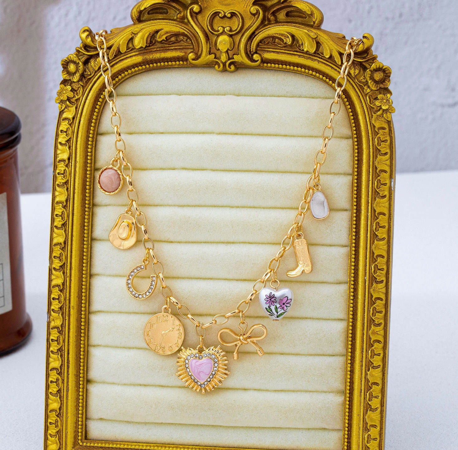 Pink Heart & Western Charm Necklace