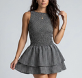Gingham Sleeveless Smocked Mini Dress with Tiered Ruffle Skirt