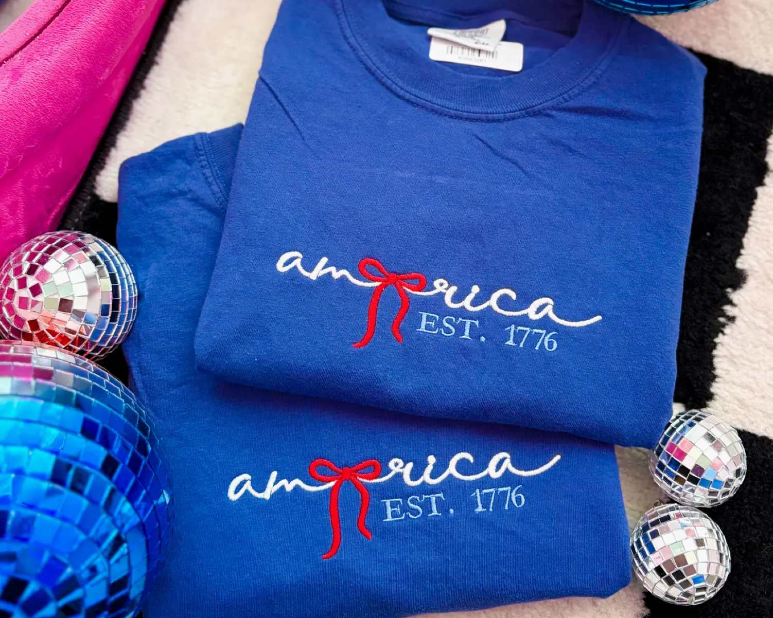 American Est. 1776 Embroidered Tee | Patriotic Bow Shirt