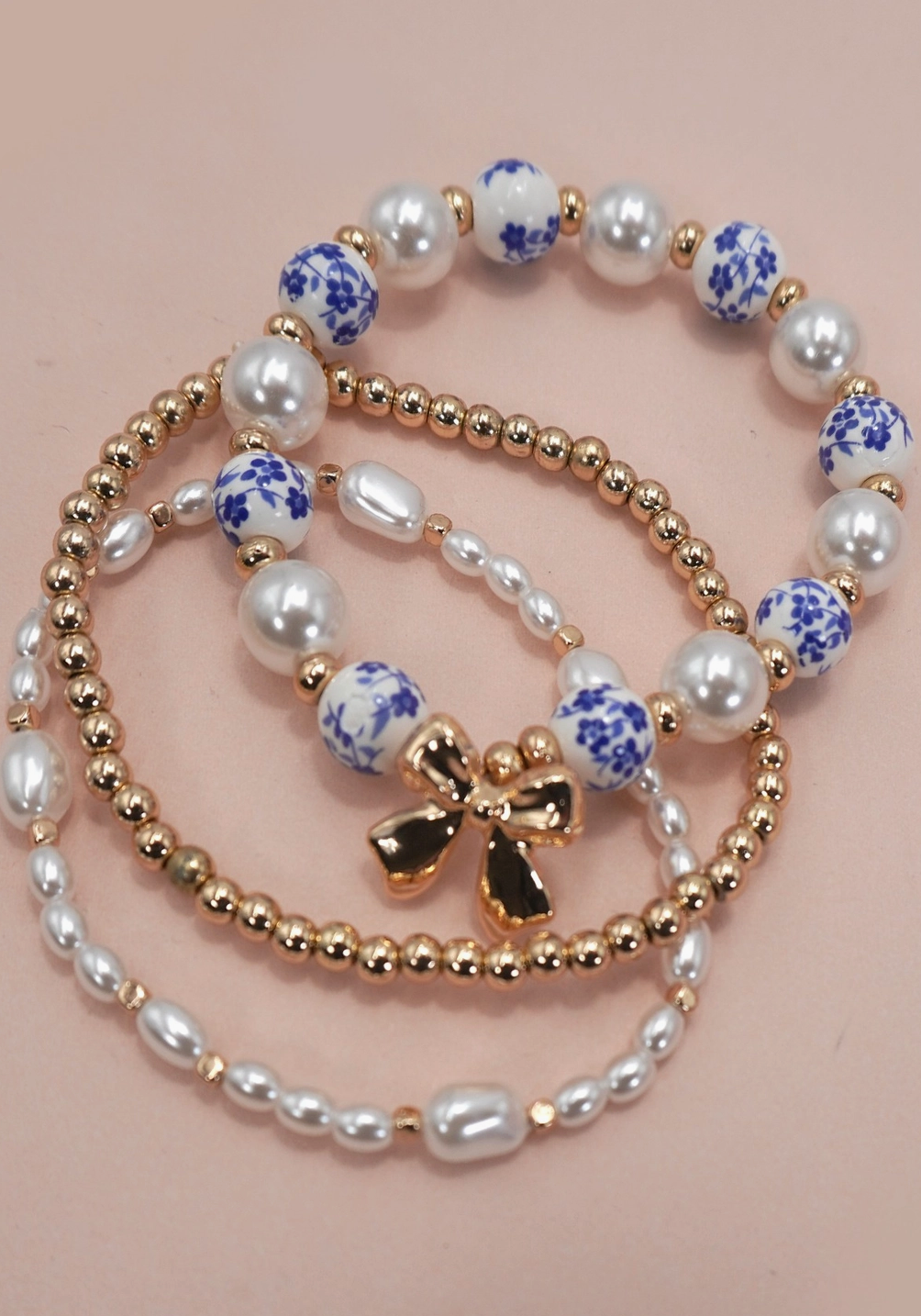 Blue Porcelain Bow Multi-Layer Bracelet