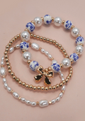 Blue Porcelain Bow Multi-Layer Bracelet