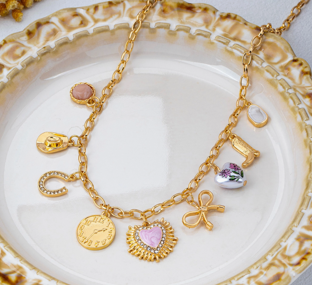 Pink Heart & Western Charm Necklace