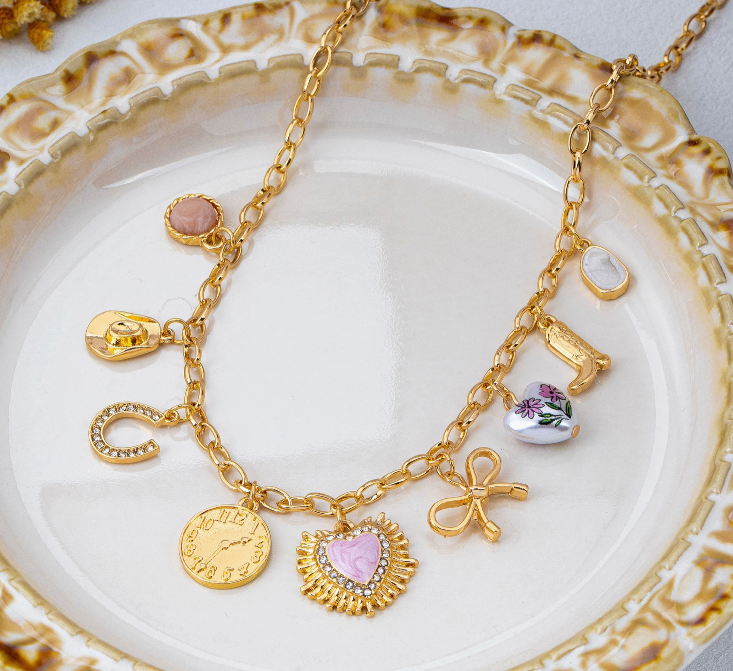 Pink Heart & Western Charm Necklace