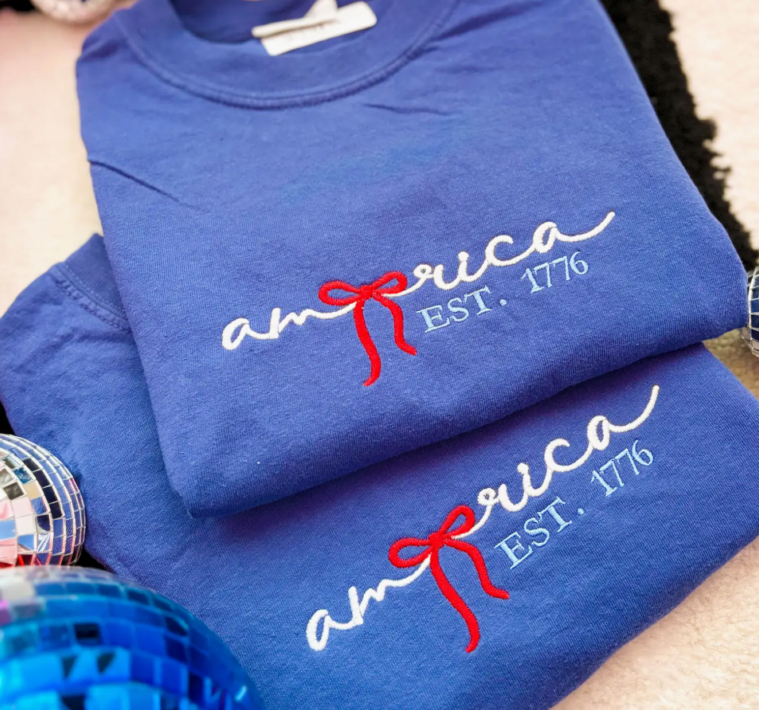 American Est. 1776 Embroidered Tee | Patriotic Bow Shirt