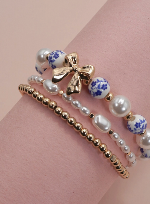 Blue Porcelain Bow Multi-Layer Bracelet